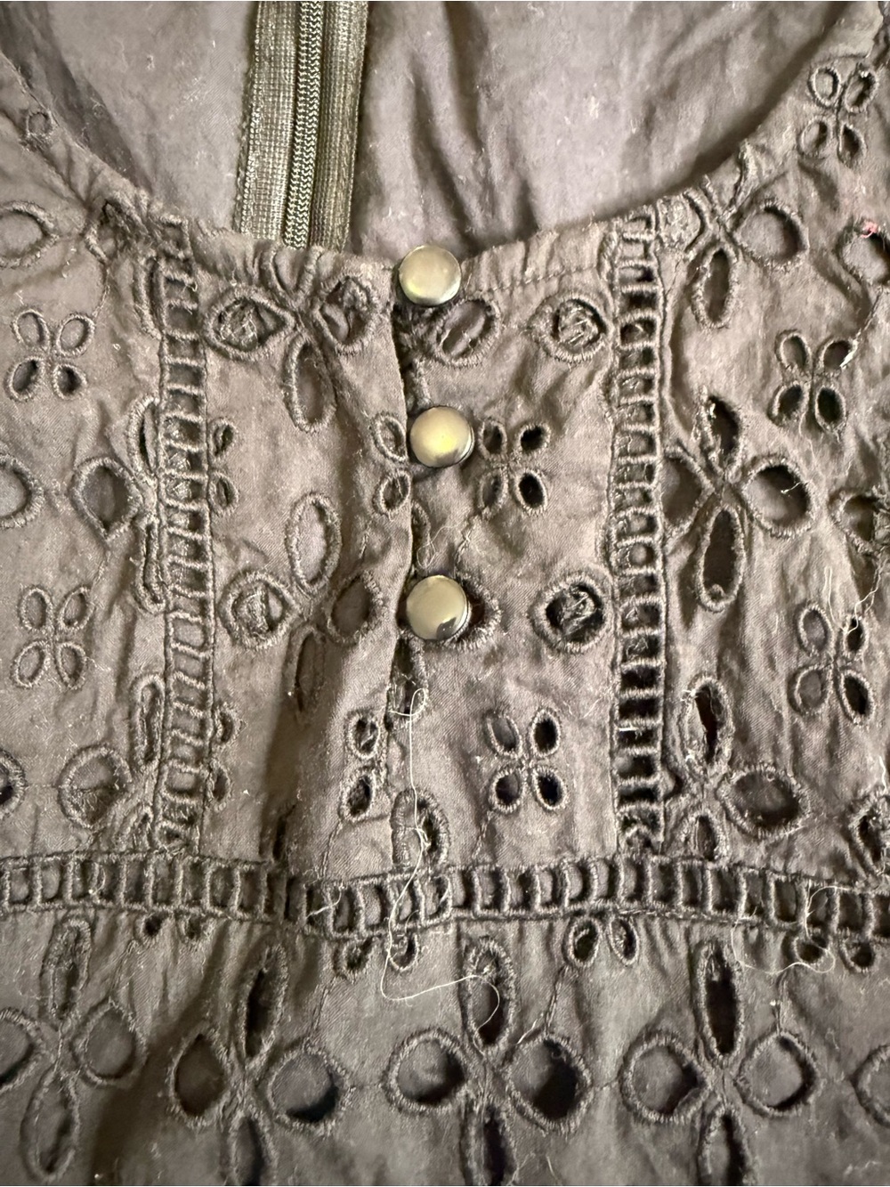 Madison Leigh Black Eyelet Cotton Prairie Boho Cottagecore Dress 10 - Picture 8 of 13